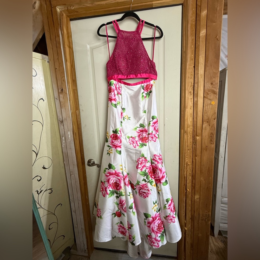 Pink 2 pc floral women’s prom party dress